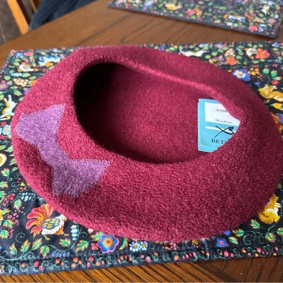 NWT Vintage Betmar Beret Raspberry Wool W Pink Bow #508  NOS New - Picture 6 of 7